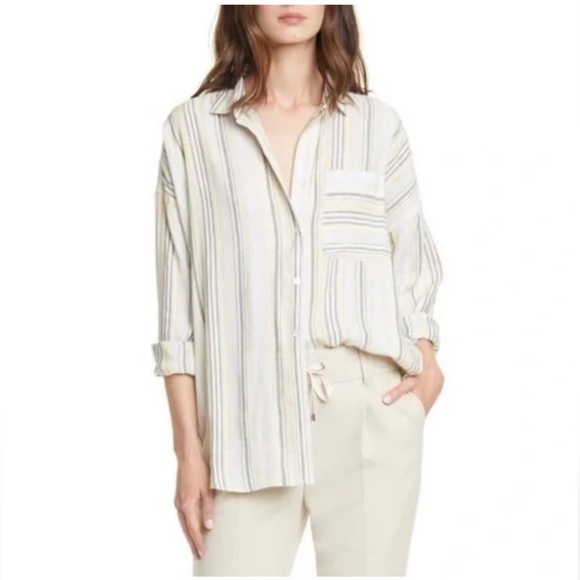 ATM Anthony Thomas Melillo‎ Linen Blend Button Down Boyfriend Shirt - Picture 1 of 9